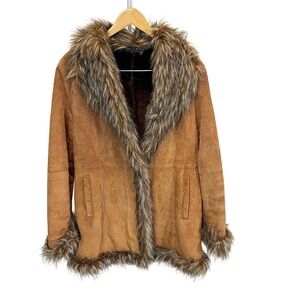 Wilsons Leather Faux Fur Trim Genuine Leather Jacket Penny Lane Y2K Boho LARGE